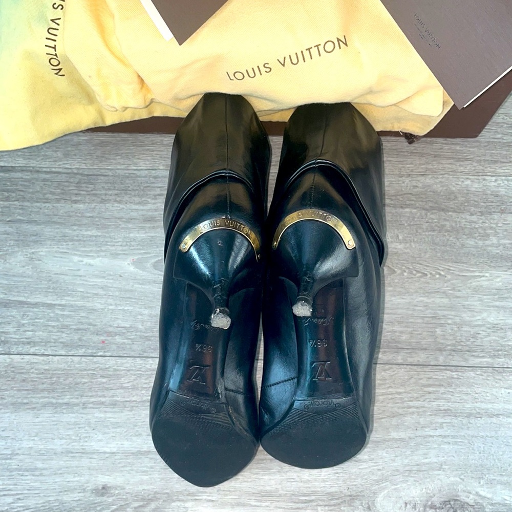 LouisVuitton booties, 3 inch heel with gold LV logo - Picture 6 of 11